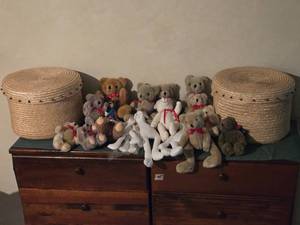 lot 196 image: 2 Woven Style Baskets Full of Small Teddy Bears