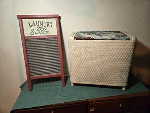 lot 221 image: Clothes Hamper and Decorative Washboard