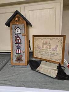 lot 271 image: Small House Shaped Shelf, Embroidered Wall Decor