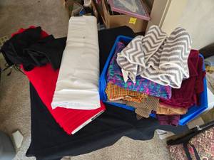 lot 359 image: Partial Batt of White Suraline Fabric and Partial Bat of Red Felt Fabric as well as Other Fabric