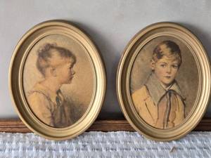 lot 464 image: Vintage Oval Portraits Charlotte and Peter by Sidney Bell and Arthur Garratt