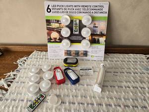 lot 474 image: Capstone LED Puck Lights with Remote Control and Additional Light Accessories