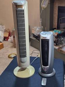 lot 489 image: Tower Fan and Heater - Aloha Breeze (Doesnt Oscillate) and Lasko Heater
