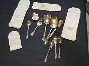 lot 507 image: Lot of Assorted Silver Plated Flatware with Storage Cloths