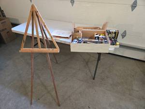 lot 519 image: Wooden Easel with Assorted Art Supplies