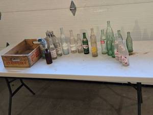 lot 521 image: Collection of Vintage Soda Bottles with Wooden Pepsi Crate