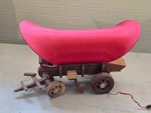 lot 554 image: Wooden Model Covered Wagon with Red Canvas Cover