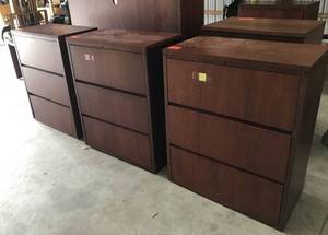 Set of 3 Wooden Filing Cabinets