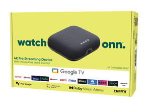 lot 214 image: onn. Google TV 4K Pro Streaming Device (New, 2024), 4K UHD resolution, Dolby Vision & Dolby ATMOS, Hands-Free Voice Control, Smart Hub