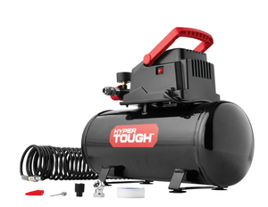 lot 221 image: Hyper Tough 3 Gallon Oil-free Portable Air Compressor with Hose & Inflation Accessory Kit, 100 PSI