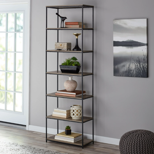 lot 560 image: Mainstays 6-Shelf Metal Frame Bookcase, Rustic Brown