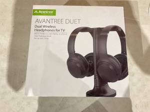 lot 366 image: Avantree Duet - Dual Wireless Headphones for TV Watching with TransmitterCharging Stand 2-in-1