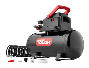 lot 475 image: Hyper Tough 3 Gallon Oil-free Portable Air Compressor with Hose & Inflation Accessory Kit, 100 PSI, Black