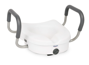 lot 477 image: Equate Raised Toilet Seat With Handles, 5 Seat Riser with Arms, Fits Most Toilets