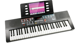 lot 97 image: RockJam 61-Key Black Electronic Keyboard Piano with Sheet Music Rest