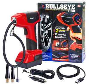 lot 511 image: Bullseye Tire Inflator 150 PSI Electric Air Compressor Portable Air Pump For Car Bike LED Tire Pressure Gauge