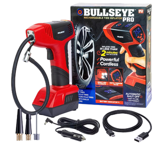 lot 512 image: Bullseye Tire Inflator 150 PSI Electric Air Compressor Portable Air Pump For Car Bike LED Tire Pressure Gauge