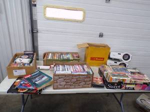 lot 195 image: DVD VHS movies and pair of Projectors and Kodak slide Projector