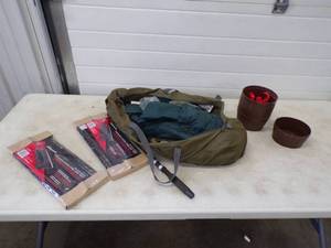 lot 207 image: Tent, Grill items and Barrel of Monkeys