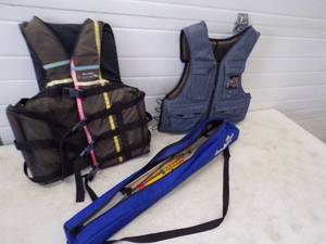 lot 208 image: Ice Fishing Case and 2 Life Jackets