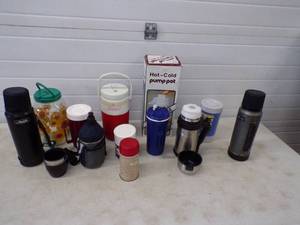 lot 255 image: Vintage Thermos Lot with Hot Cold Pump Pot