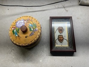 lot 24 image: Korean Mask Shadow Box and Tortilla Holder