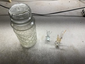 lot 136 image: Mr. Peanut Glass Jar with Glass Mouse and Glass Swan Figurines