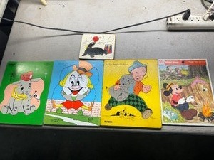 lot 120 image: Vintage Wood Puzzles - Humpty Dumpty, Dumbo, Tom Tom the Pipers Son and more