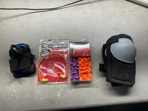 lot 101 image: Safety Gear - Earplugs, Kneed Pads and Ace Wrist Brace