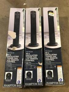 Lot of Hampton Bay 40 in. 4 Speed Digital Oscillating Tower Fan with Remote Control in Black Customer Returns See Pictures