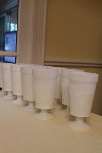 lot 50 image: Vintage Milk Glass Collection Including Goblets and Serving Dishes
