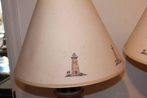lot 75 image: Pair of Lighthouse Themed Table Lamps with Nautical Buoys
