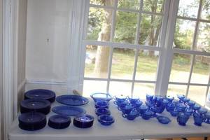 lot 113 image: Collection of Vintage Blue Glass Dinnerware Set