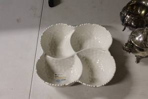 lot 147 image: Lot of Silver-Plated Tea Set and White Milk Glass Dishes