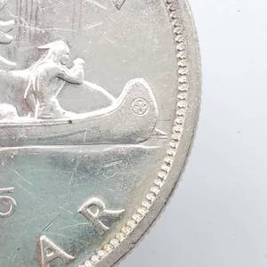 1955 Canada Silver Dollar, Arnprior 1.5 Water Lines--Higher Grade, Mintage 268,105 for all 1955 Dollars--80% Silver