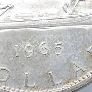 1965 Canada Silver Dollar, Small Beads, Blunt 5, Higher Grade, Mintage 10,768,569 for all 1965 Dollars--80% Silver