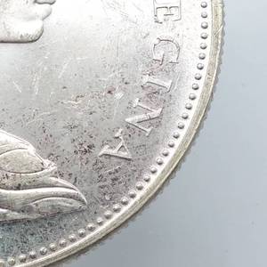 1965 Canada Silver Dollar, Medium Beads, Pointed 5, Higher Grade, Mintage 10,768,569 for all 1965 Dollars--80% Silver