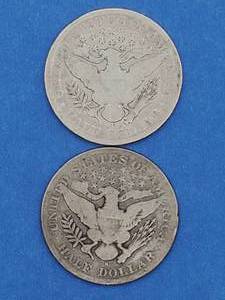 1905-S & 1904-O Barber Half Dollars--90% Silver