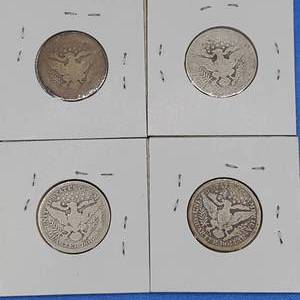 (4) Barber Quarters--1897, 1899, 1902 & 1905--90% Silver
