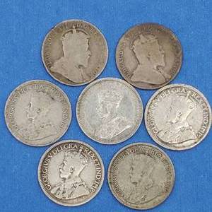 1904, 1910,1914, 1917, 1917, 1918  Canada Dimes (10-Cents) (all 92.5% Silver) & 1920 10-Cents--80% Silver