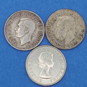 1943, 1951 & 1963 Canada Half Dollars--all 80% Silver