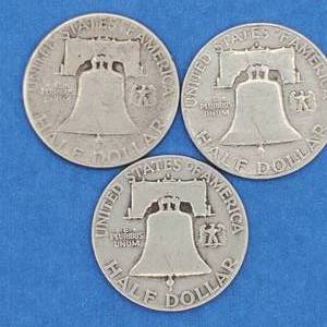 1951-S, 1951-D & 1951 Franklen Half Dollars--90% Silver