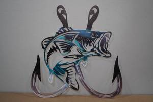 lot 51 image: Metal Fish and Hook Wall Dcor
