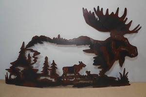 lot 52 image: Large Folding Laser Cut Steel Moose Dcor