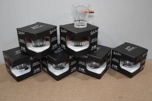 lot 100 image: 6 Lucky Shot 2oz Shot Glasses with Embedded Bullets