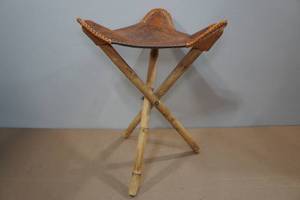 lot 115 image: Vintage Leather Tripod Stool