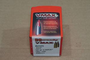 lot 214 image: 100 Hornady V-Max 6mm .243 58 Gr Bullets