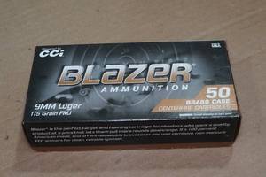 lot 224 image: 50 CCI Blazer 9mm Luger 115 Gr FMJ Ammo