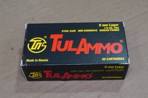 lot 226 image: 50 TulAmmo 9mm Luger 115 Gr FMJ Steel Case Ammo