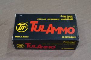 lot 227 image: 50 TulAmmo 9mm Luger 115 Gr FMJ Steel Case Ammo